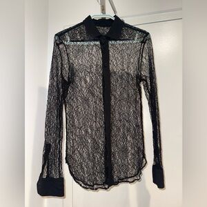 SAINT LAURENT Elegant Black Lace Women's Top Blouse